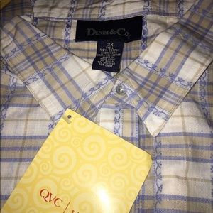 NWT sz 2X Blue/tan/white plaid 100% cotton shirt